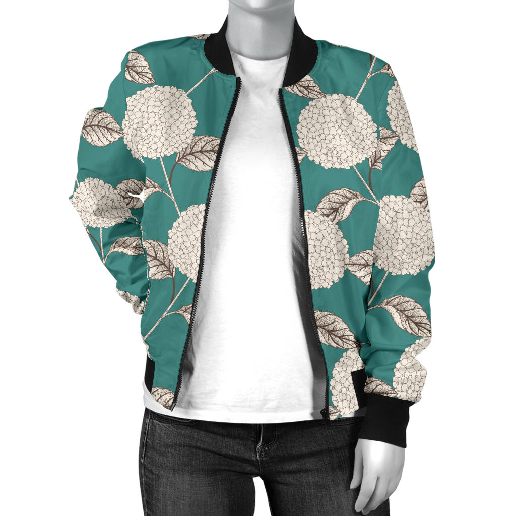 Hydrangea Pattern Print Design HD03 Women Bomber Jacket