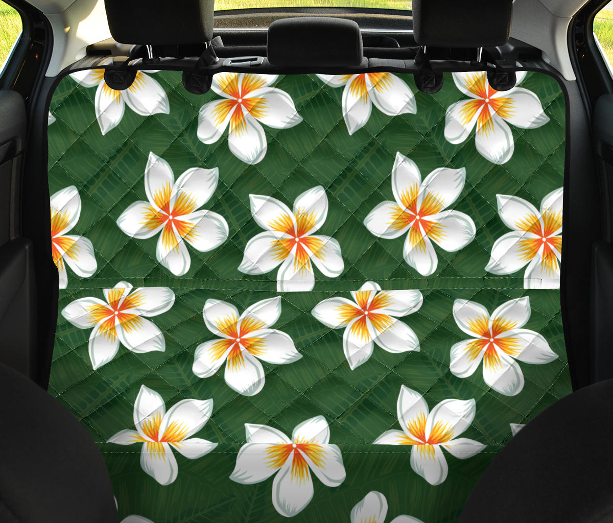 White Plumeria Pattern Print Design PM020 Rear Dog  Seat Cover