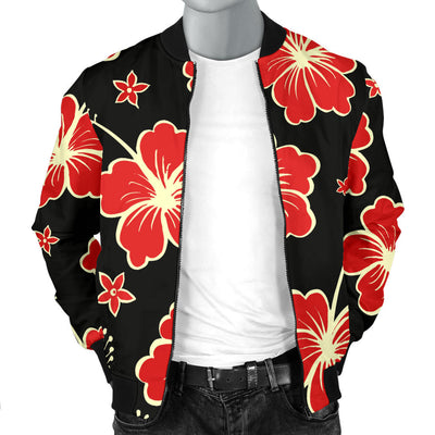 Red Hibiscus Pattern Print Design HB021 Men Bomber Jacket