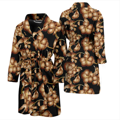 Brown Hibiscus Pattern Print Design HB06 Men Bathrobe