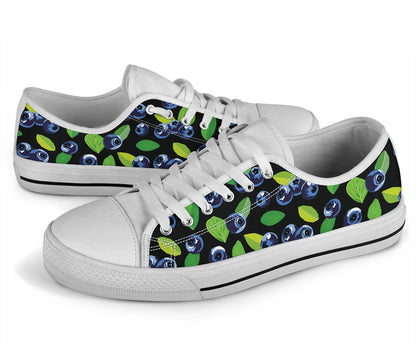 Blueberry Pattern Print Design BB03 White Bottom Low Top Shoes