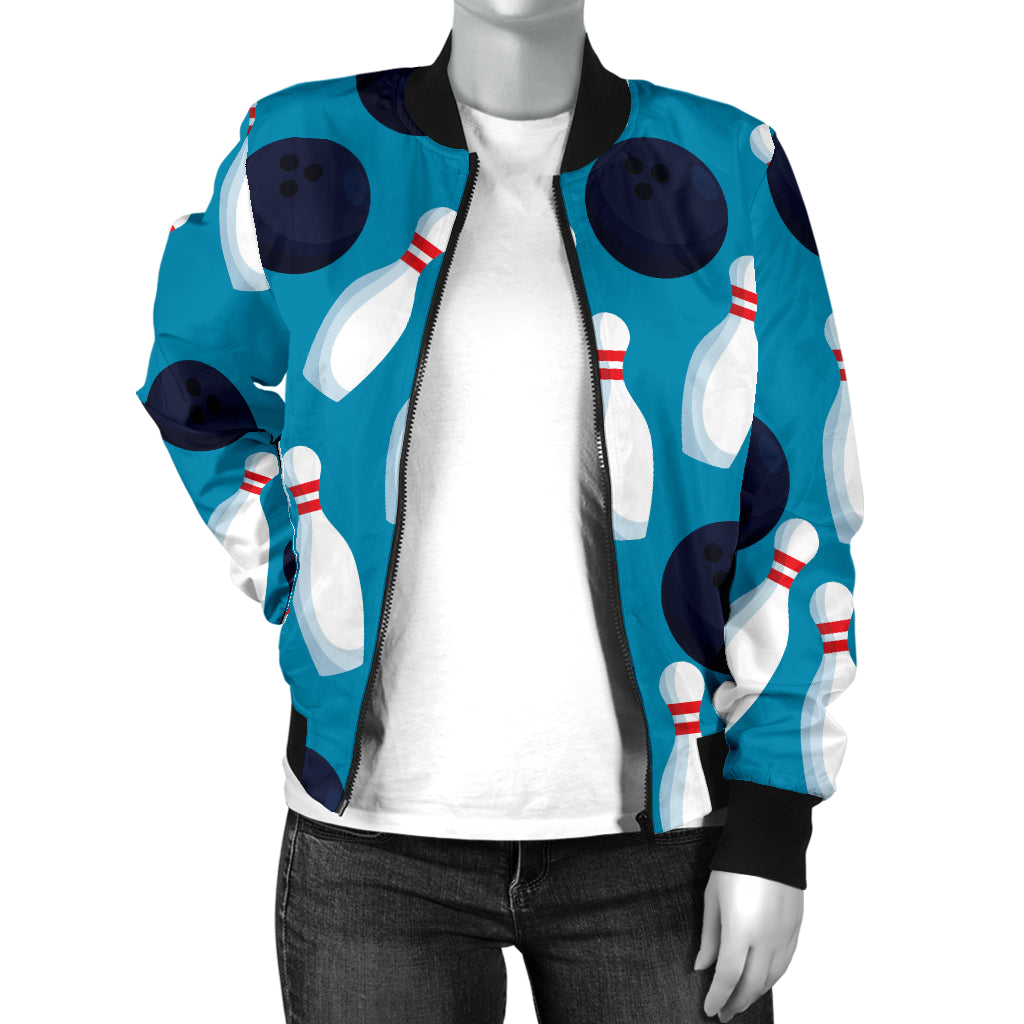 Bowling Pin Pattern Print Design 010 Women's Bomber Jacket