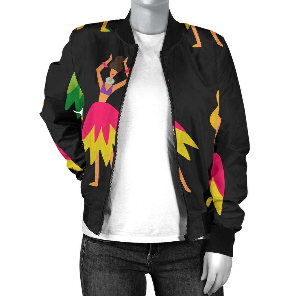 Hula Dancers Hawaiian Girl Pattern Print Design 03 Women's Bomber Jacket