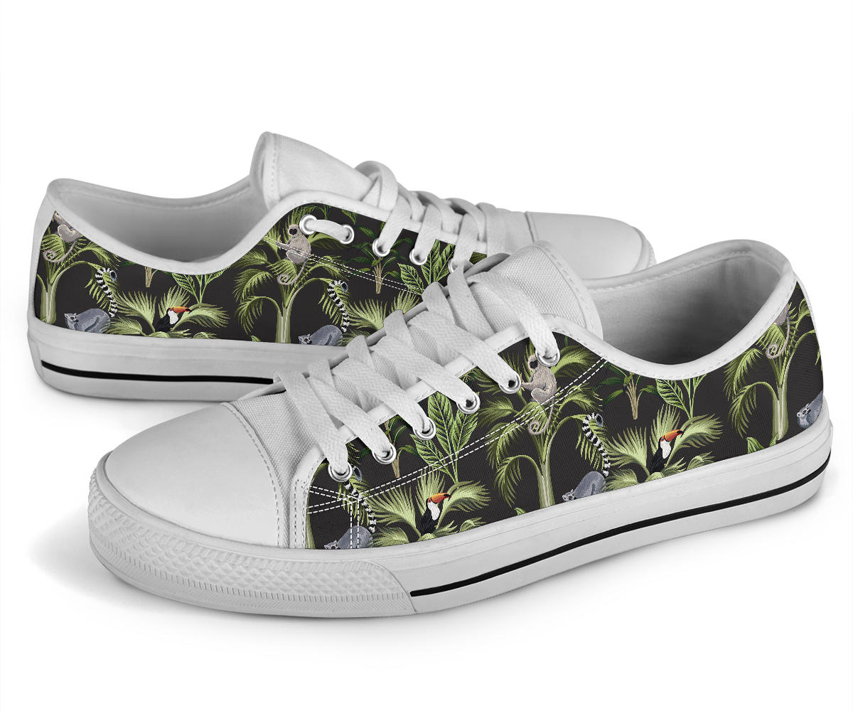 Rainforest Pattern Print Design RF05 White Bottom Low Top Shoes