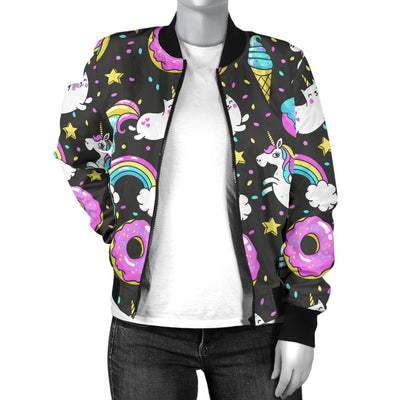 Donut Unicorn Pattern Print Design DN09 Women Bomber Jacket