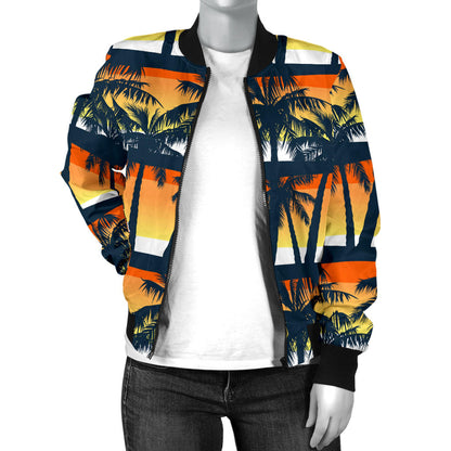Palm Tree Pattern Print Design PT011 Women Bomber Jacket