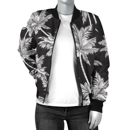 Palm Tree Pattern Print Design PT03 Women Bomber Jacket