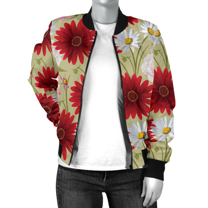Gerberas Pattern Print Design GB07 Women Bomber Jacket