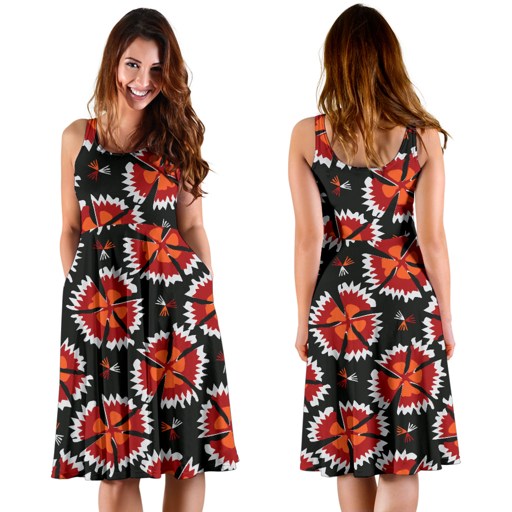 Carnations Pattern Print Design CN03 Midi Dress
