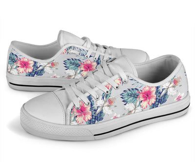 Hibiscus Print White Bottom Low Top Shoes