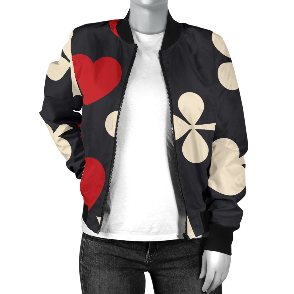 Poker Cards Pattern Print Design A02 Women's Bomber Jacket