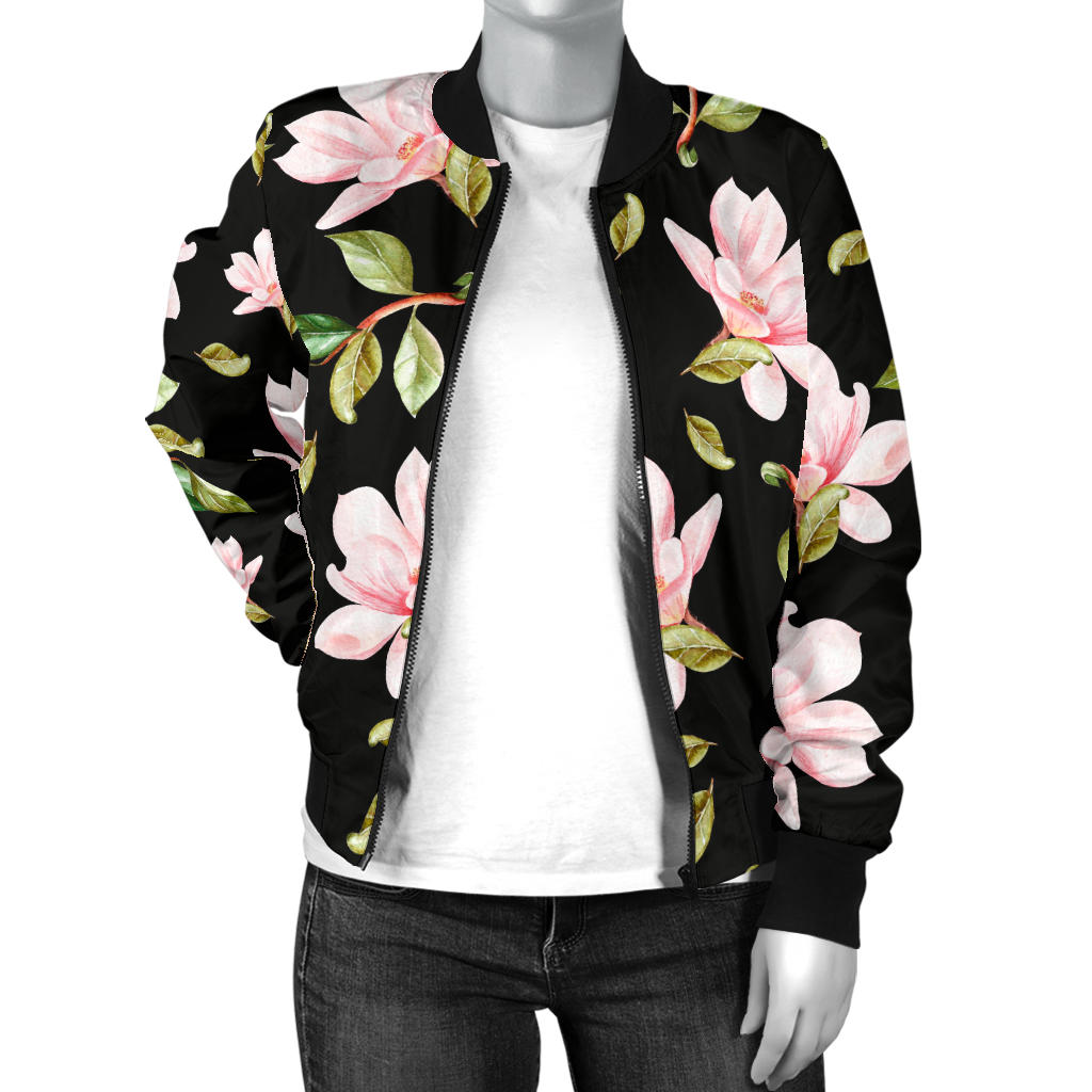 Magnolia Pattern Print Design MAG01 Women Bomber Jacket