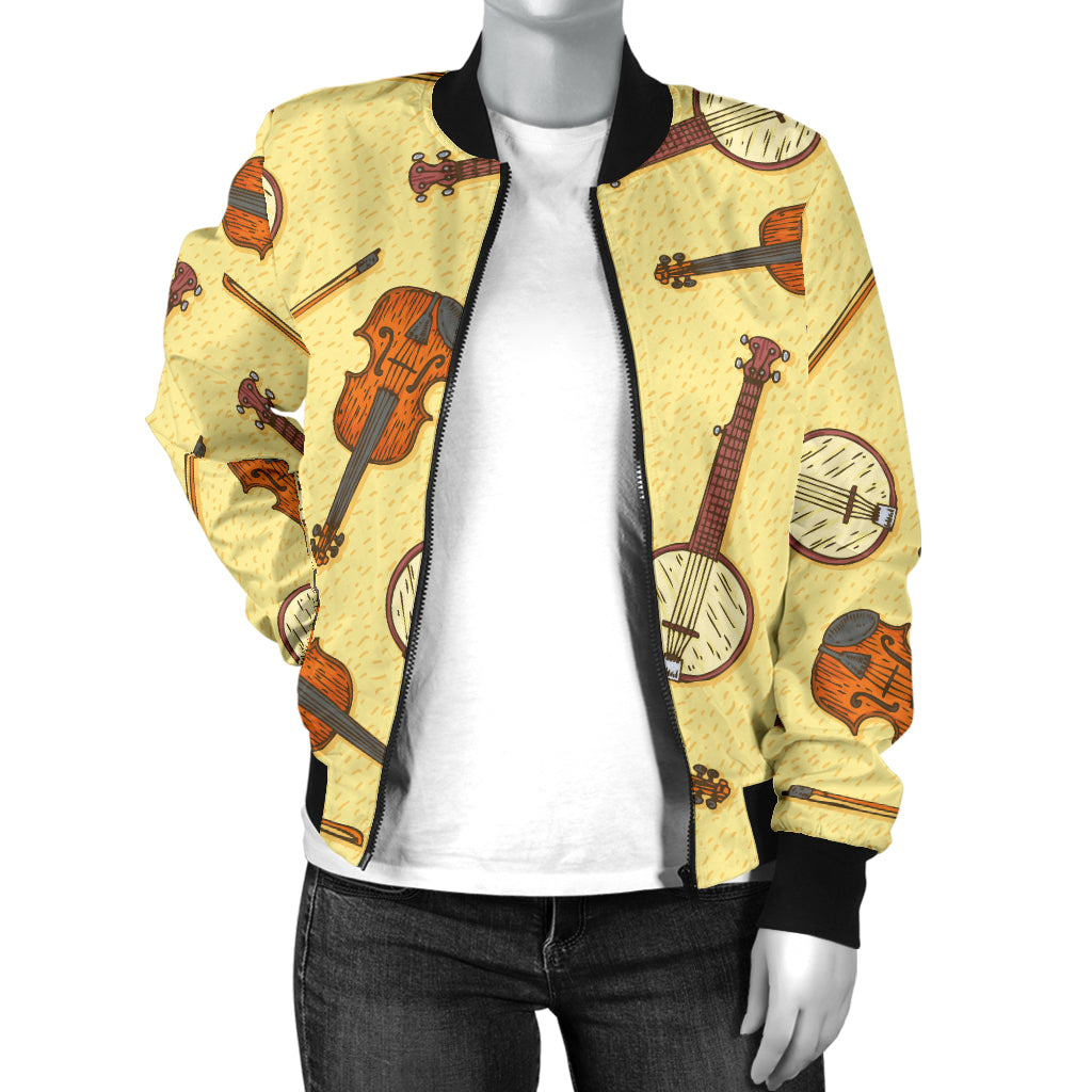 Banjo Violin Pattern Print Design 01 Women's Bomber Jacket