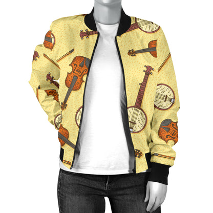 Banjo Violin Pattern Print Design 01 Women's Bomber Jacket