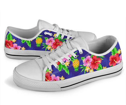 Hawaiian Themed Pattern Print Design H05 White Bottom Low Top Shoes