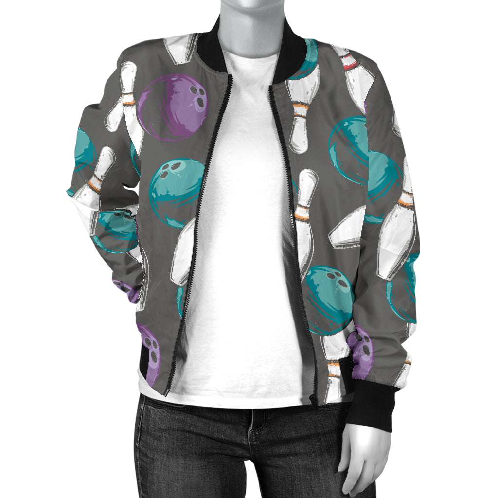 Bowling Pattern Print Design 03 Women's Bomber Jacket
