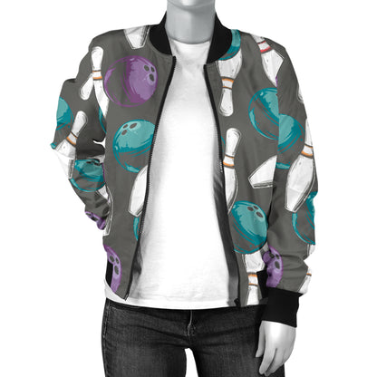 Bowling Pattern Print Design 03 Women's Bomber Jacket