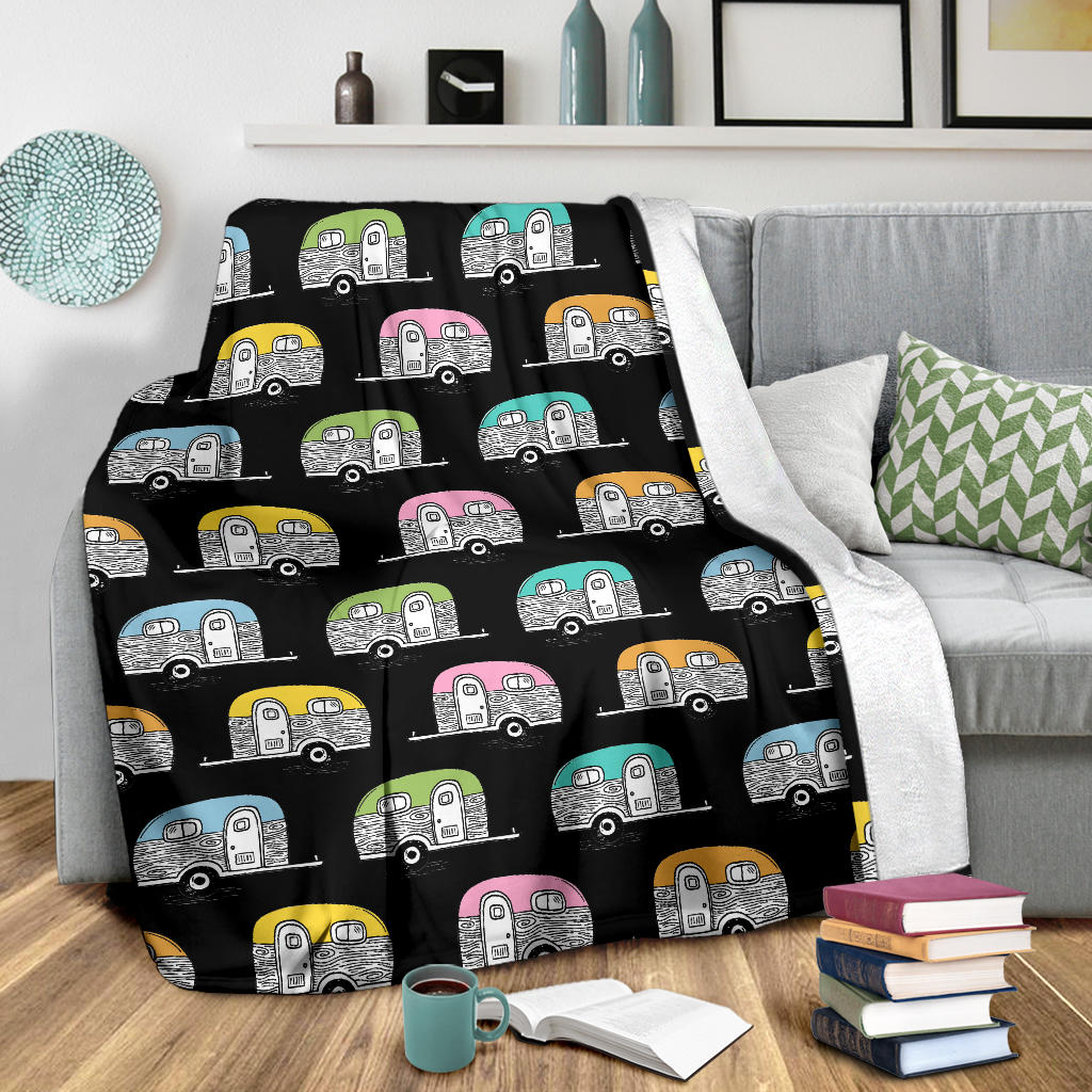 Camper Pattern Camping Themed No 2 Print Fleece Blanket