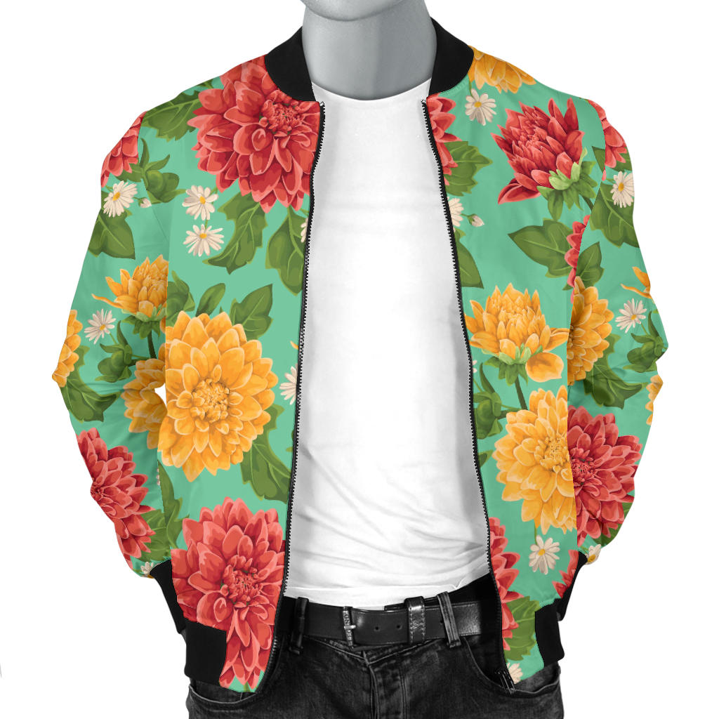 Dahlia Pattern Print Design DH011 Men Bomber Jacket