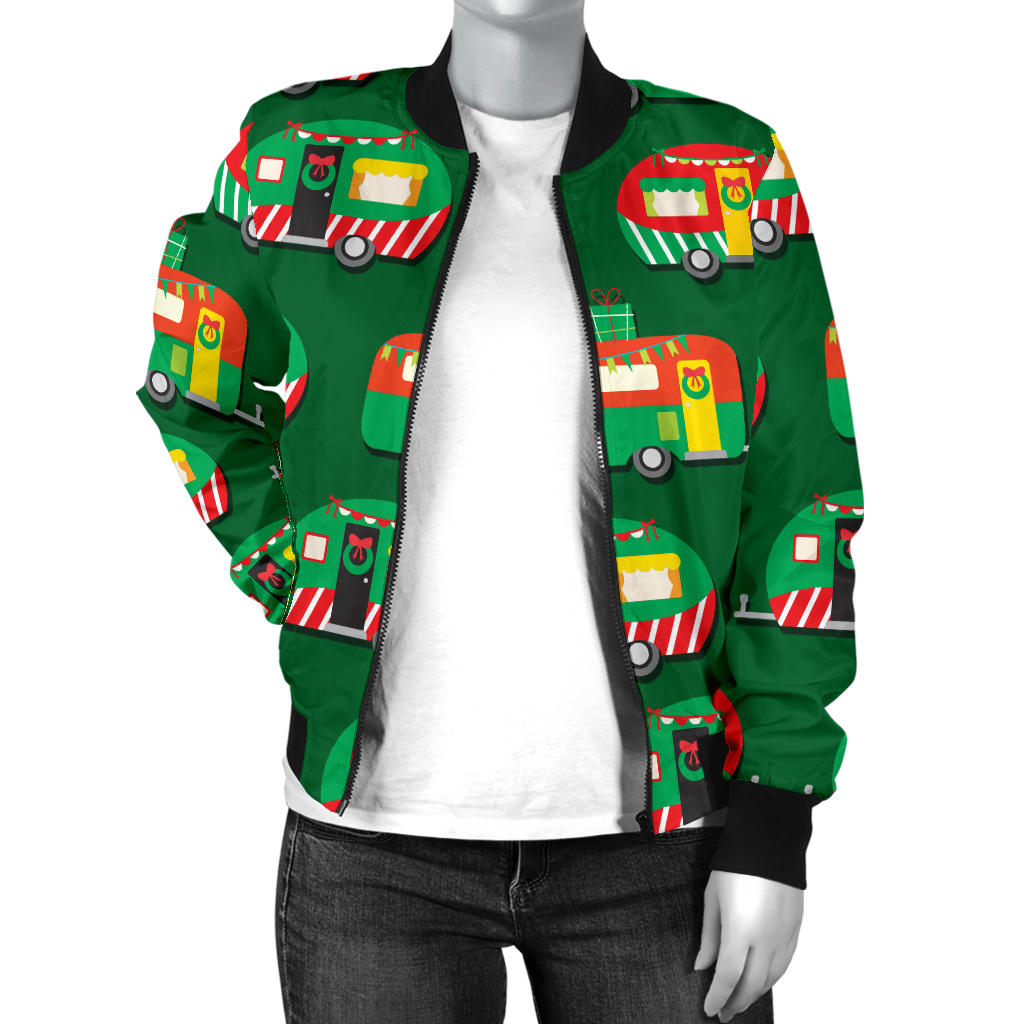 Camper Camping Christmas Themed Print Women Bomber Jacket