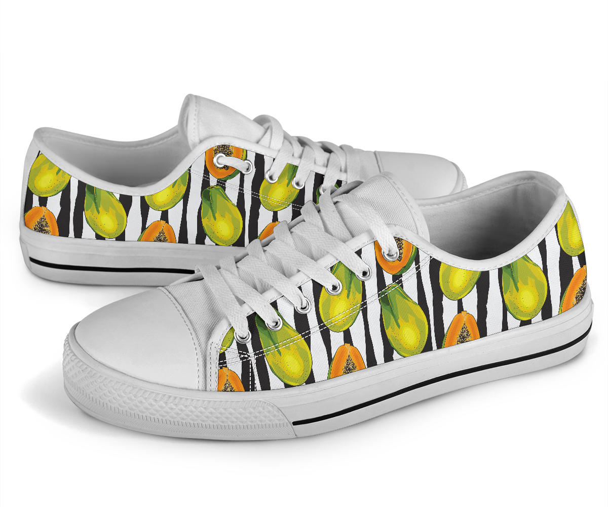 Papaya Pattern Print Design PP01 White Bottom Low Top Shoes
