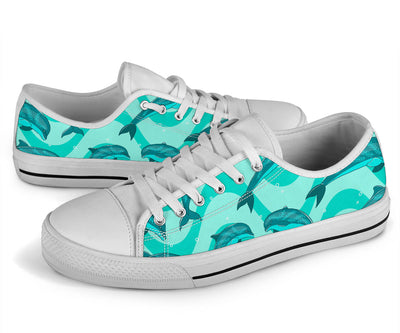 Dolphin Wave Print White Bottom Low Top Shoes