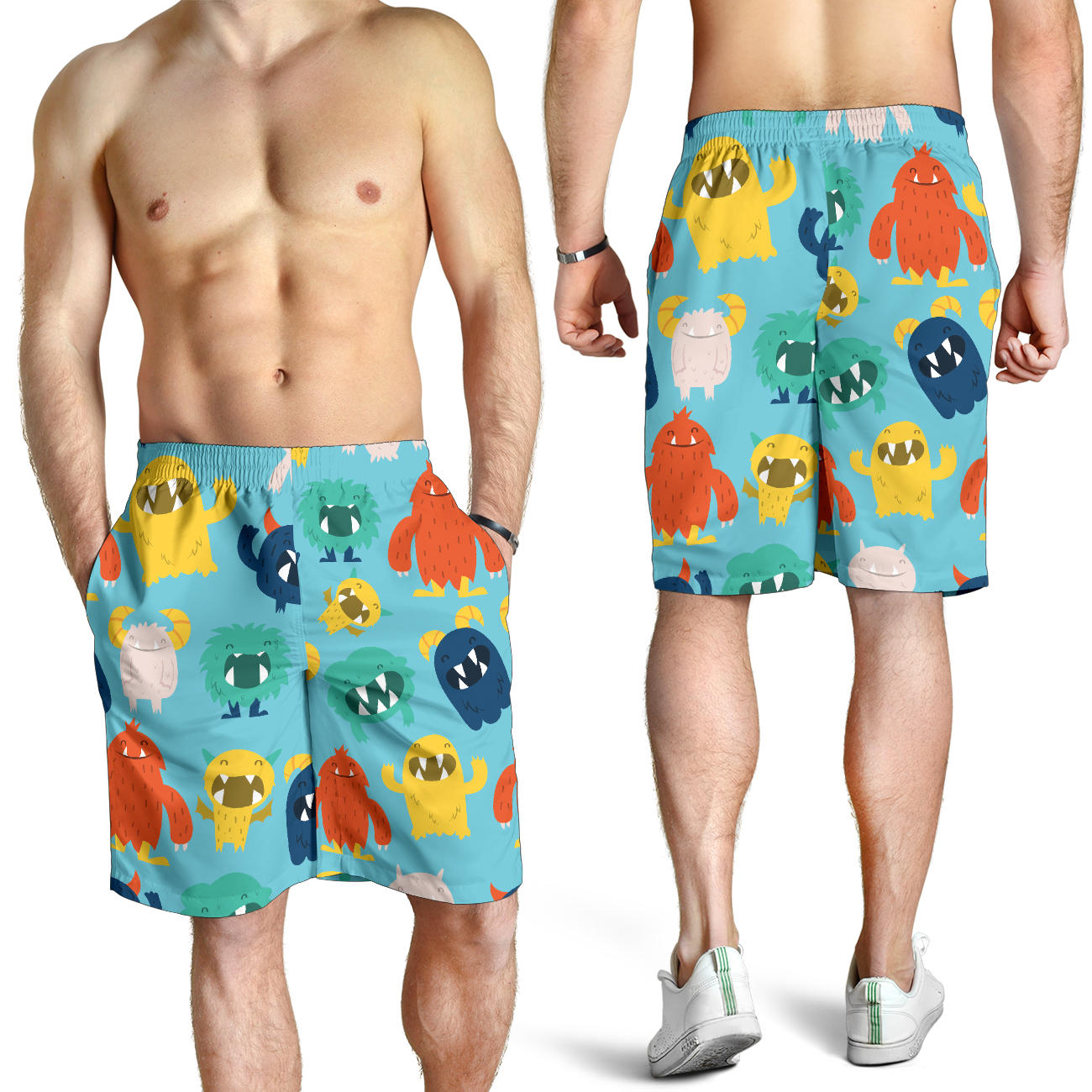 Monster Cartoon Pattern Print Design 03 Mens Shorts