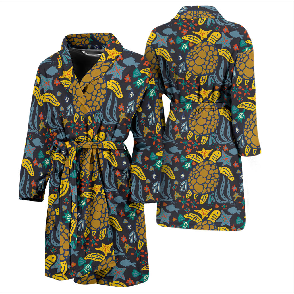 Sea Turtle Pattern Print Design T03 Men Bathrobe