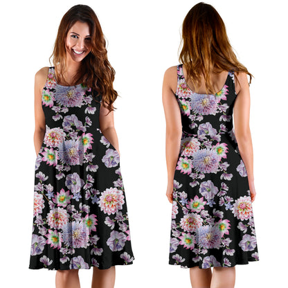 Dahlia Pattern Print Design DH012 Midi Dress