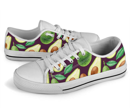 Avocado Pattern Print Design AC08 White Bottom Low Top Shoes