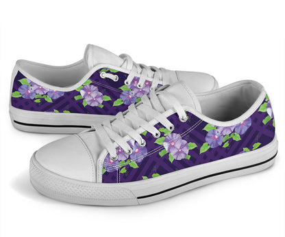 Morning Glory Pattern Print Design MG03 White Bottom Low Top Shoes