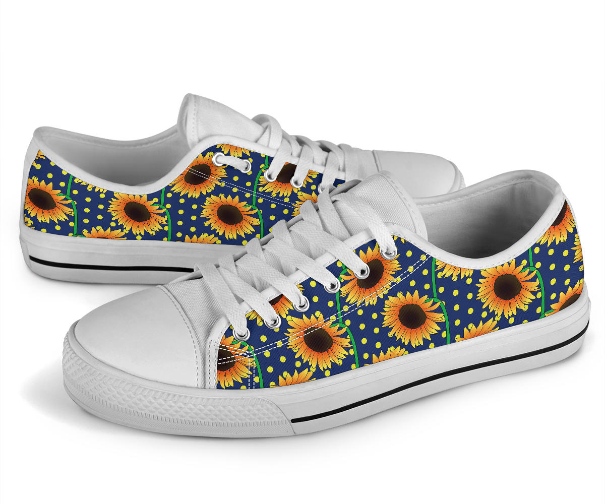 Sunflower Pattern Print Design SF03 White Bottom Low Top Shoes