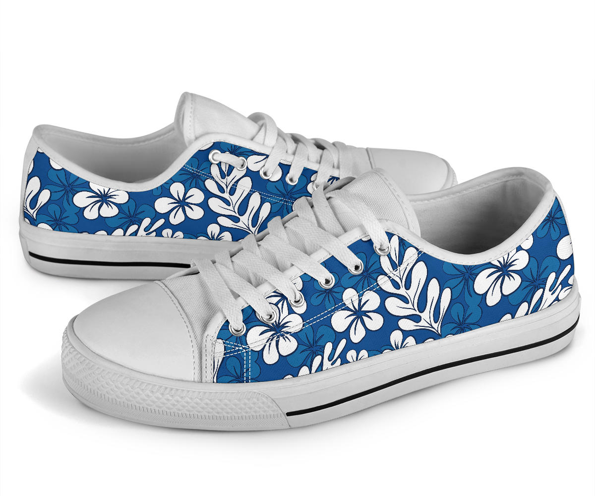 Plumeria Pattern Print Design PM015 White Bottom Low Top Shoes