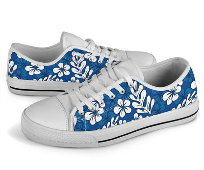 Plumeria Pattern Print Design PM015 White Bottom Low Top Shoes