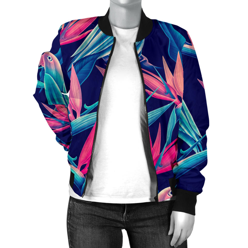 Tropical Flower Pattern Print Design TF024 Women Bomber Jacket