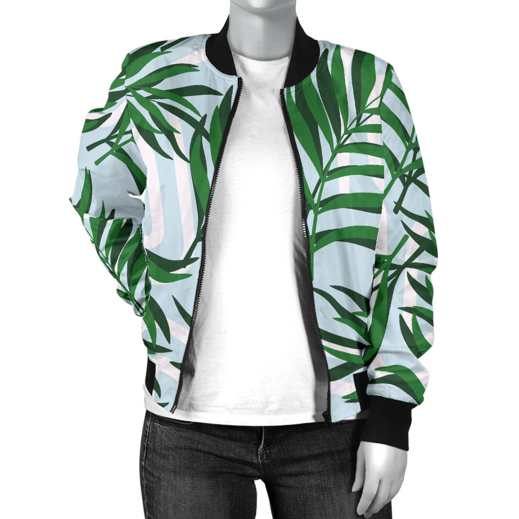Palm Leaves Pattern Print Design PL06 Women Bomber Jacket