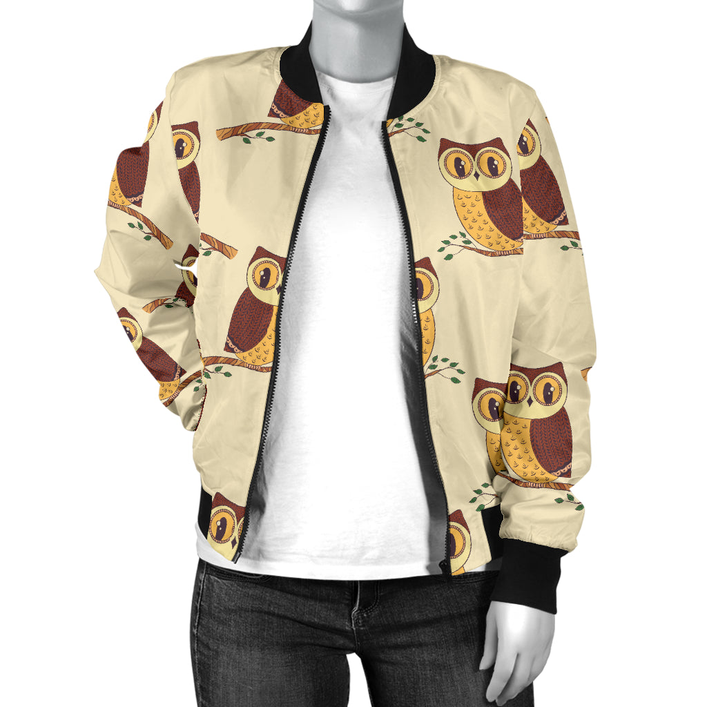 Owl Pattern Print Design A07 Women's Bomber Jacket