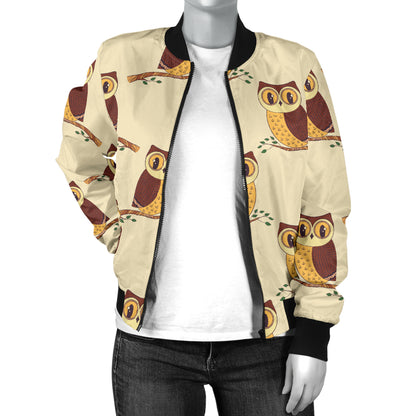 Owl Pattern Print Design A07 Women's Bomber Jacket