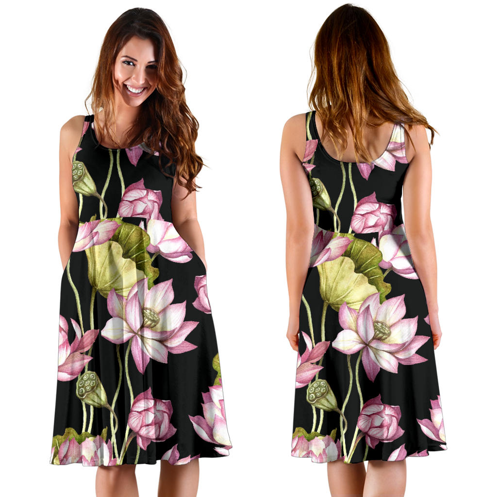 Water Lily Pattern Print Design WL06 Midi Dress