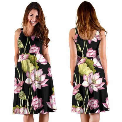 Water Lily Pattern Print Design WL06 Midi Dress