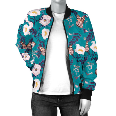 Butterfly Pattern Print Design 012 Women's Bomber Jacket