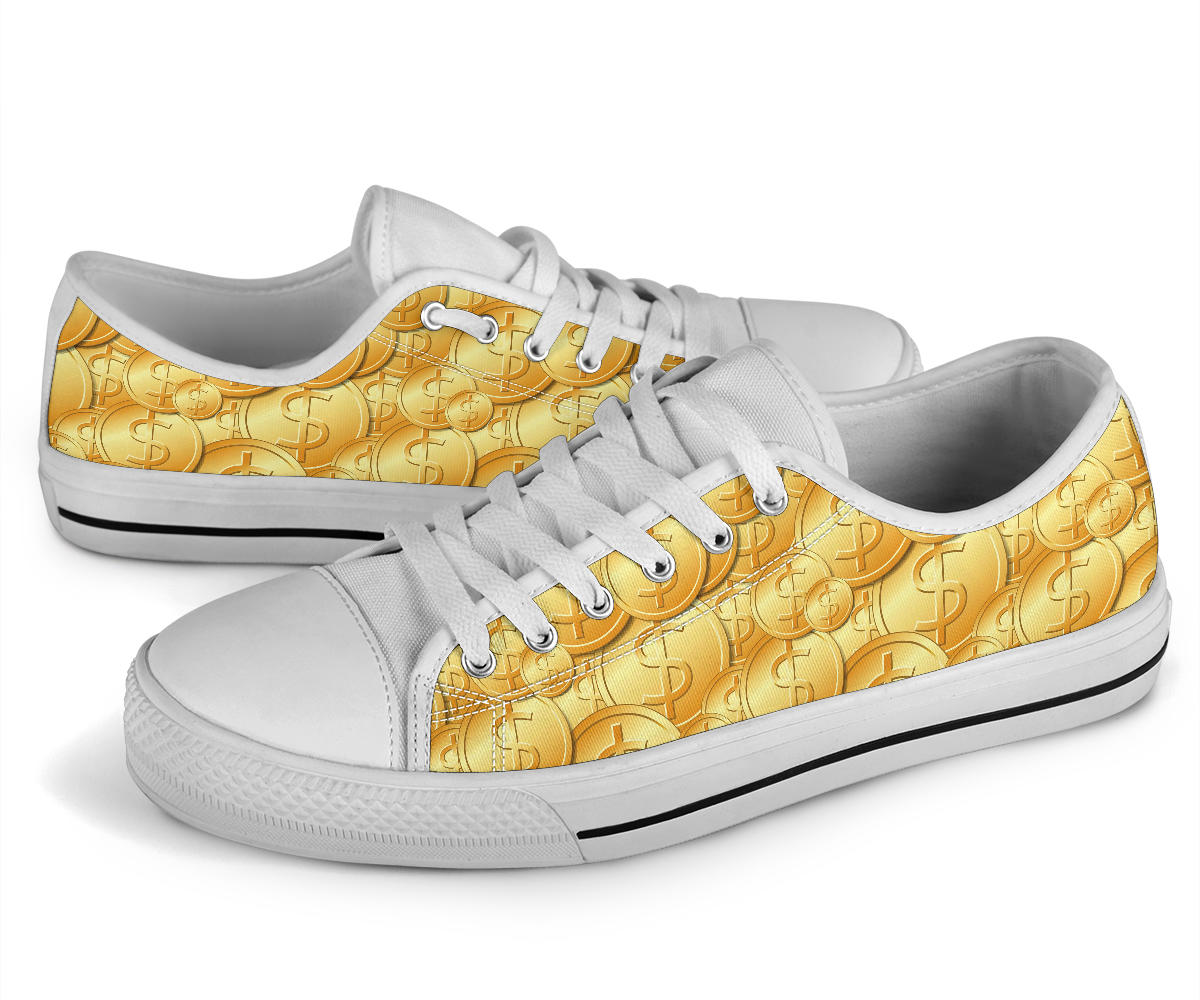 Dollar Pattern Print Design DO03 White Bottom Low Top Shoes