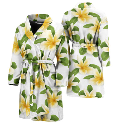 Yellow Plumeria Pattern Print Design PM012 Men Bathrobe