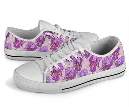 Iris Pattern Print Design IR05 White Bottom Low Top Shoes