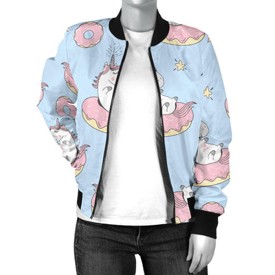 Donut Unicorn Pattern Print Design DN014 Women Bomber Jacket