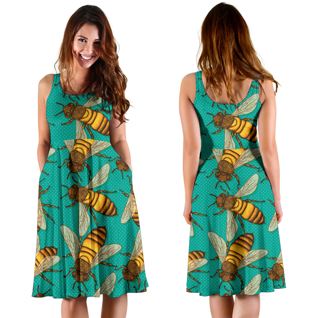 Bee Pattern Print Design BEE04 Midi Dress
