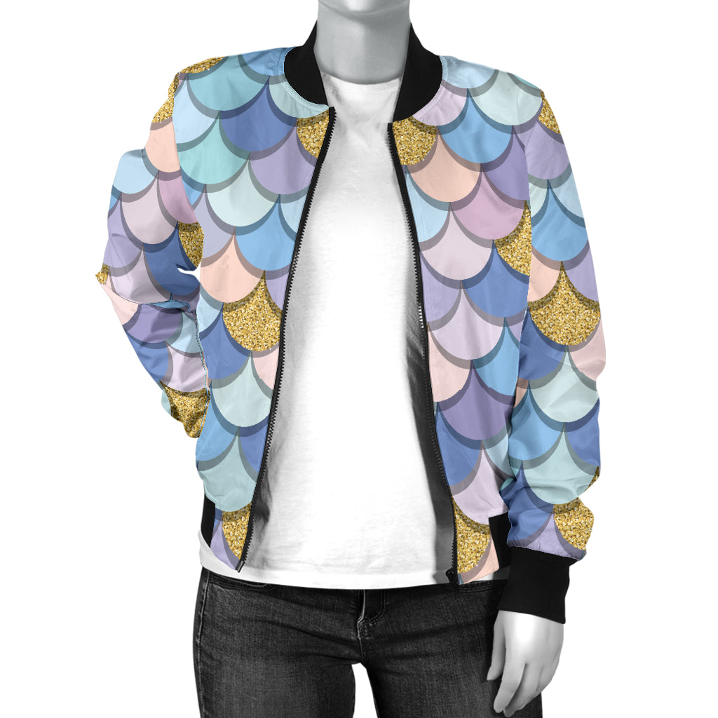 Mermaid Scales Pattern Print Design 05 Women's Bomber Jacket