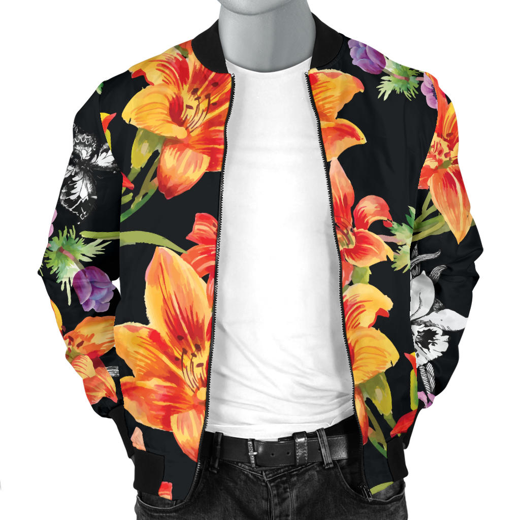 Tropical Flower Pattern Print Design TF02 Men Bomber Jacket
