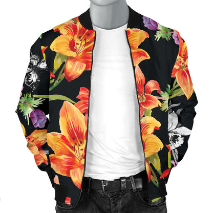 Tropical Flower Pattern Print Design TF02 Men Bomber Jacket