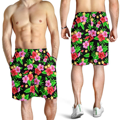 Pink Red Hibiscus Pattern Print Design HB023 Mens Shorts